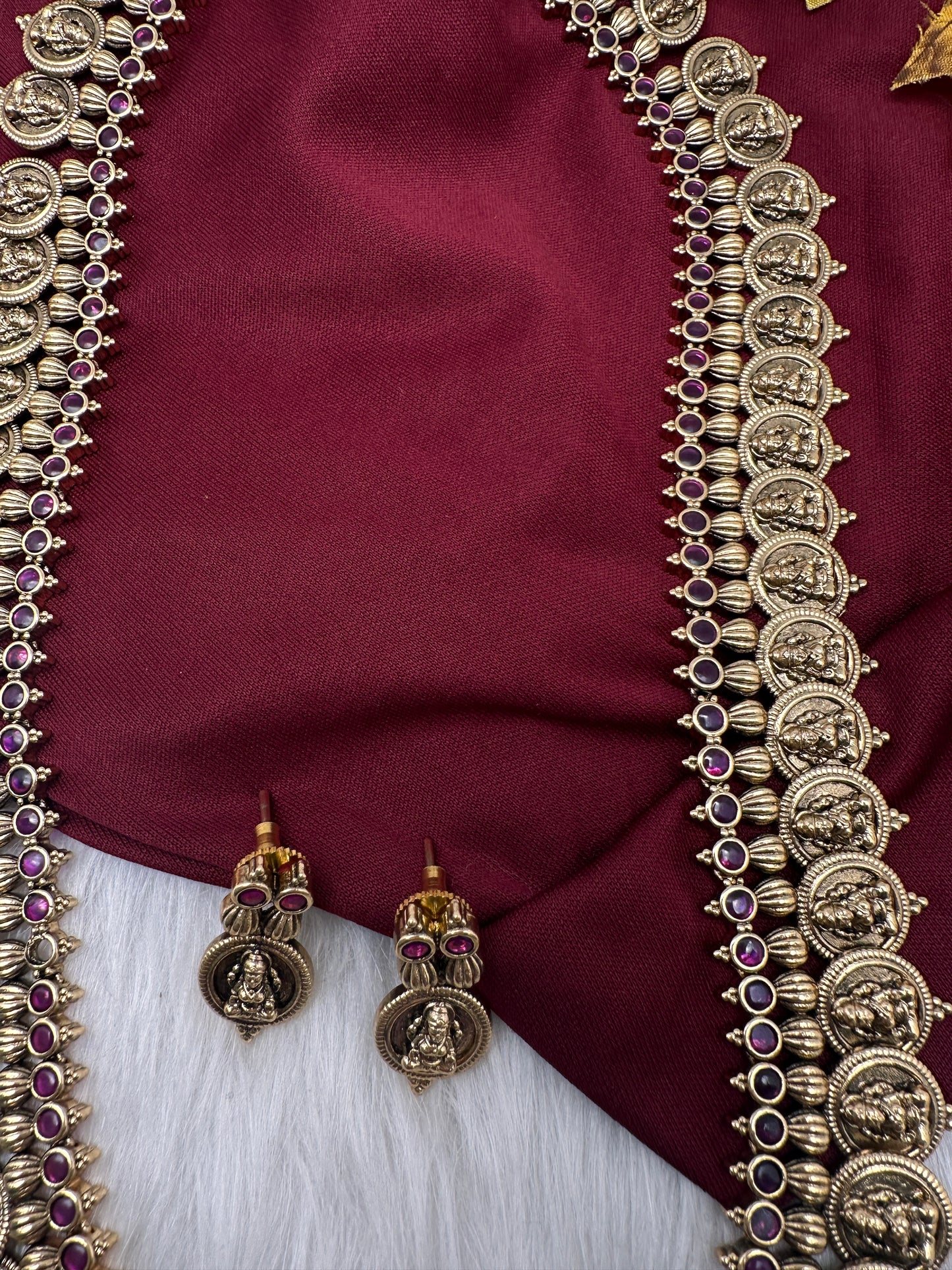 Matte Goddess Lakshmi Kassu Coin Long Antique Matte Necklace - 
