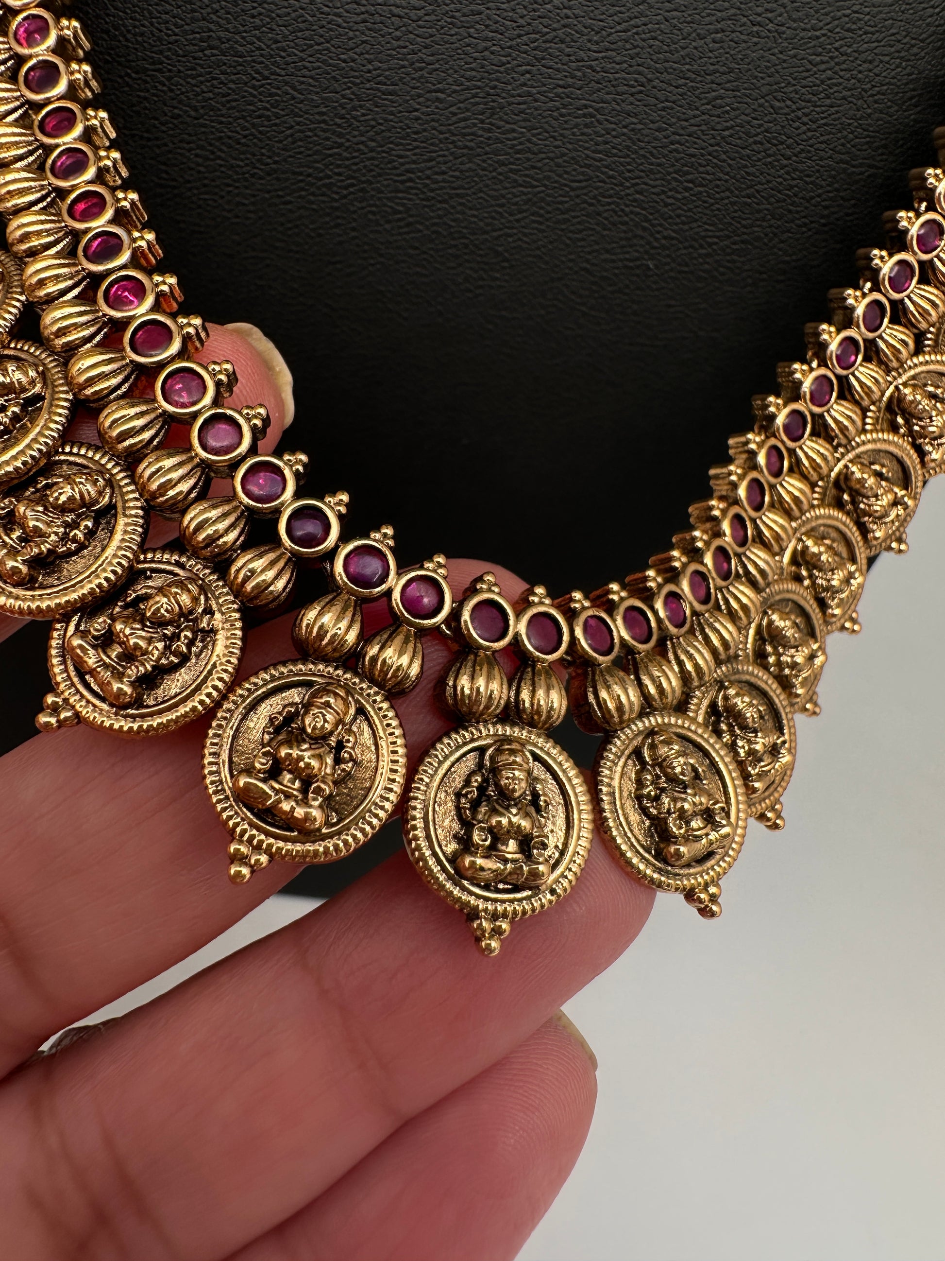 Matte Goddess Lakshmi Kassu Coin Long Antique Matte Necklace - 