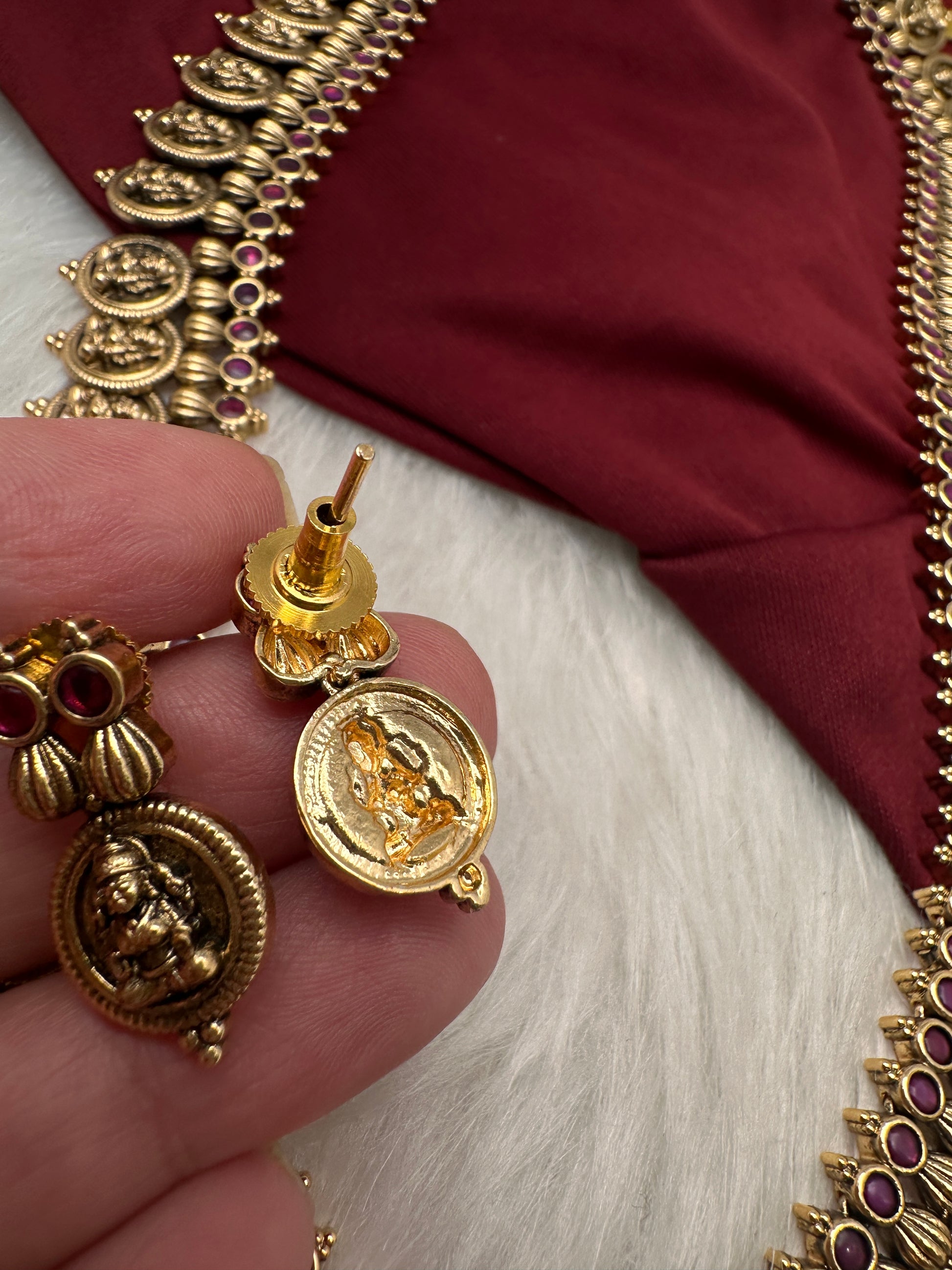 Matte Goddess Lakshmi Kassu Coin Long Antique Matte Necklace - 