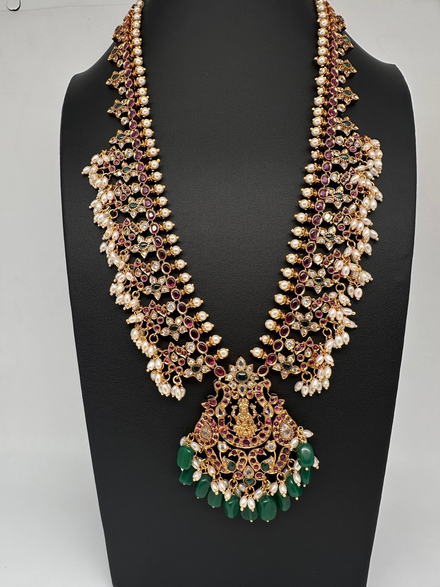 Matte Kempu Floral Goddesss Lakshmi Long Necklace - 