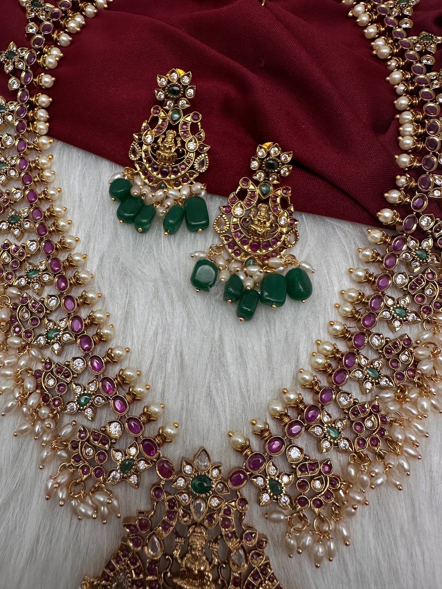 Matte Kempu Floral Goddesss Lakshmi Long Necklace - 