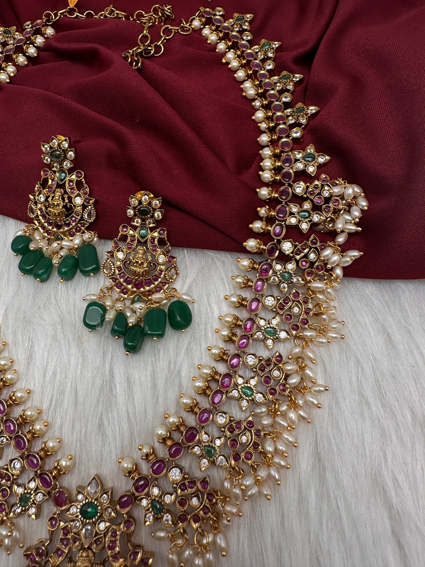 Matte Kempu Floral Goddesss Lakshmi Long Necklace - 