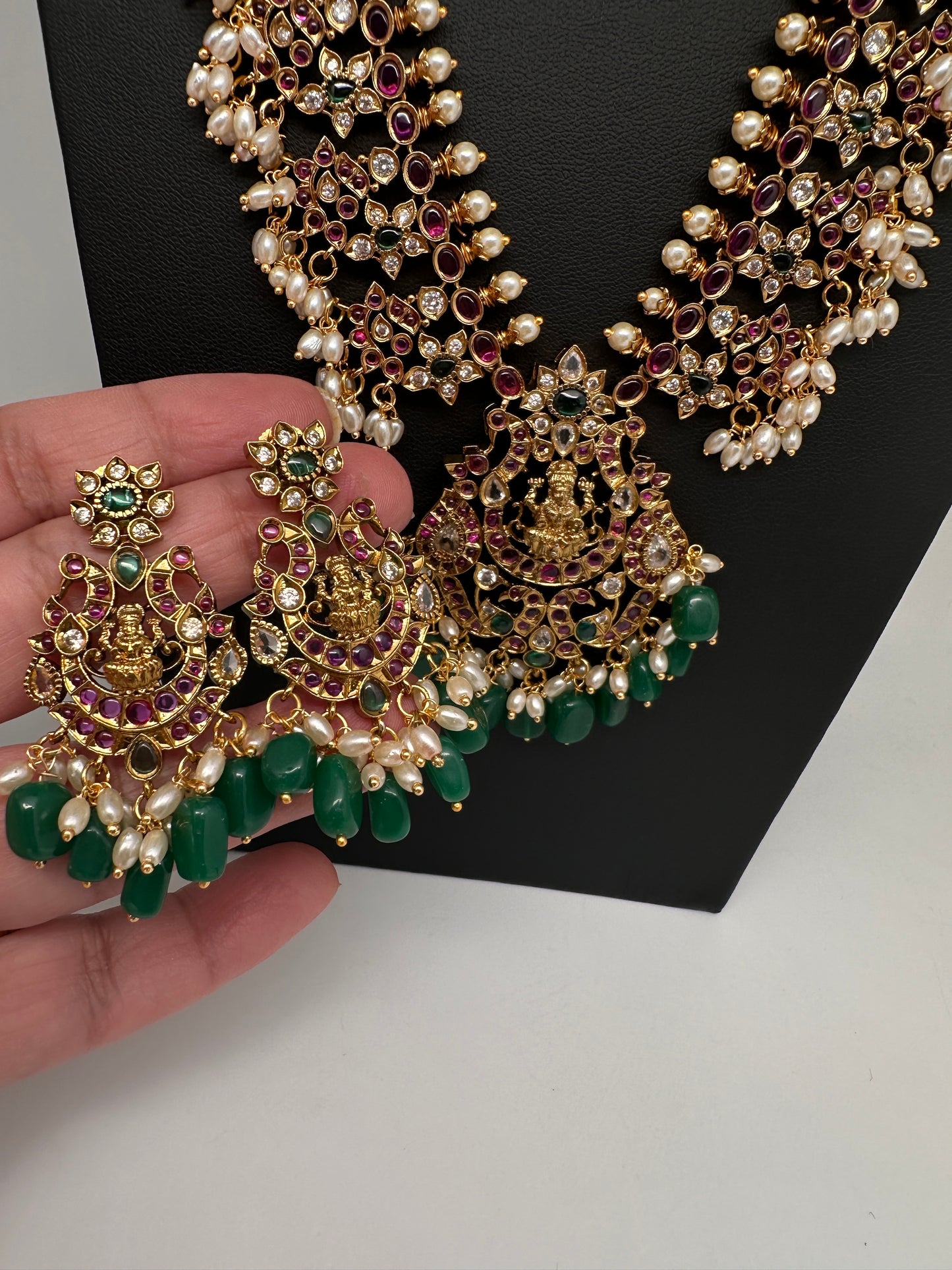 Matte Kempu Floral Goddesss Lakshmi Long Necklace - 