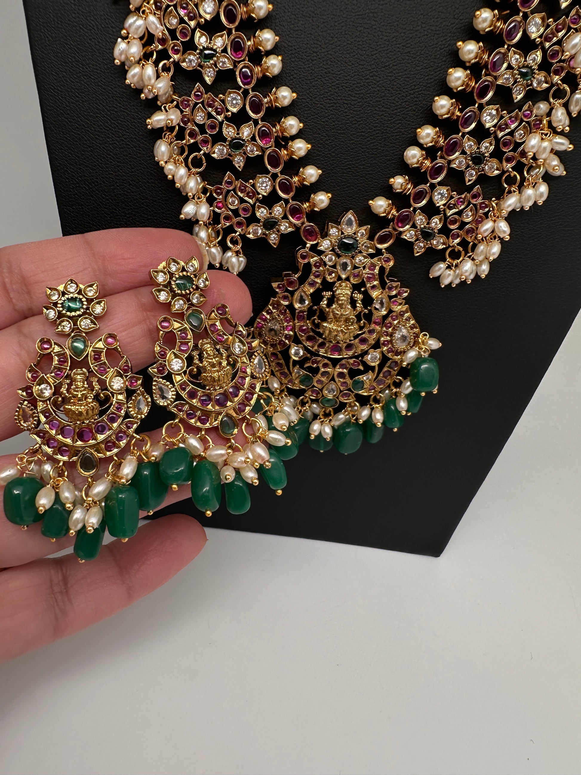 Matte Kempu Floral Goddesss Lakshmi Long Necklace - 