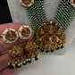 Goddess Lakshmi Beads Harram with Jhumkas - Green