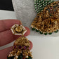 Goddess Lakshmi Beads Harram with Jhumkas - Green