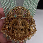 Goddess Lakshmi Beads Harram with Jhumkas - MintGreen