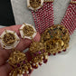 Goddess Lakshmi Beads Harram with Jhumkas - Red