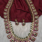 Matte Kempu Long Red Green Potta Stones Necklace - 
