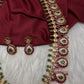 Matte Kempu Long Red Green Potta Stones Necklace - 