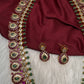 Matte Kempu Long Red Green Potta Stones Necklace - 