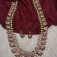 Matte Kempu Long Red Green Potta Stones Necklace - 