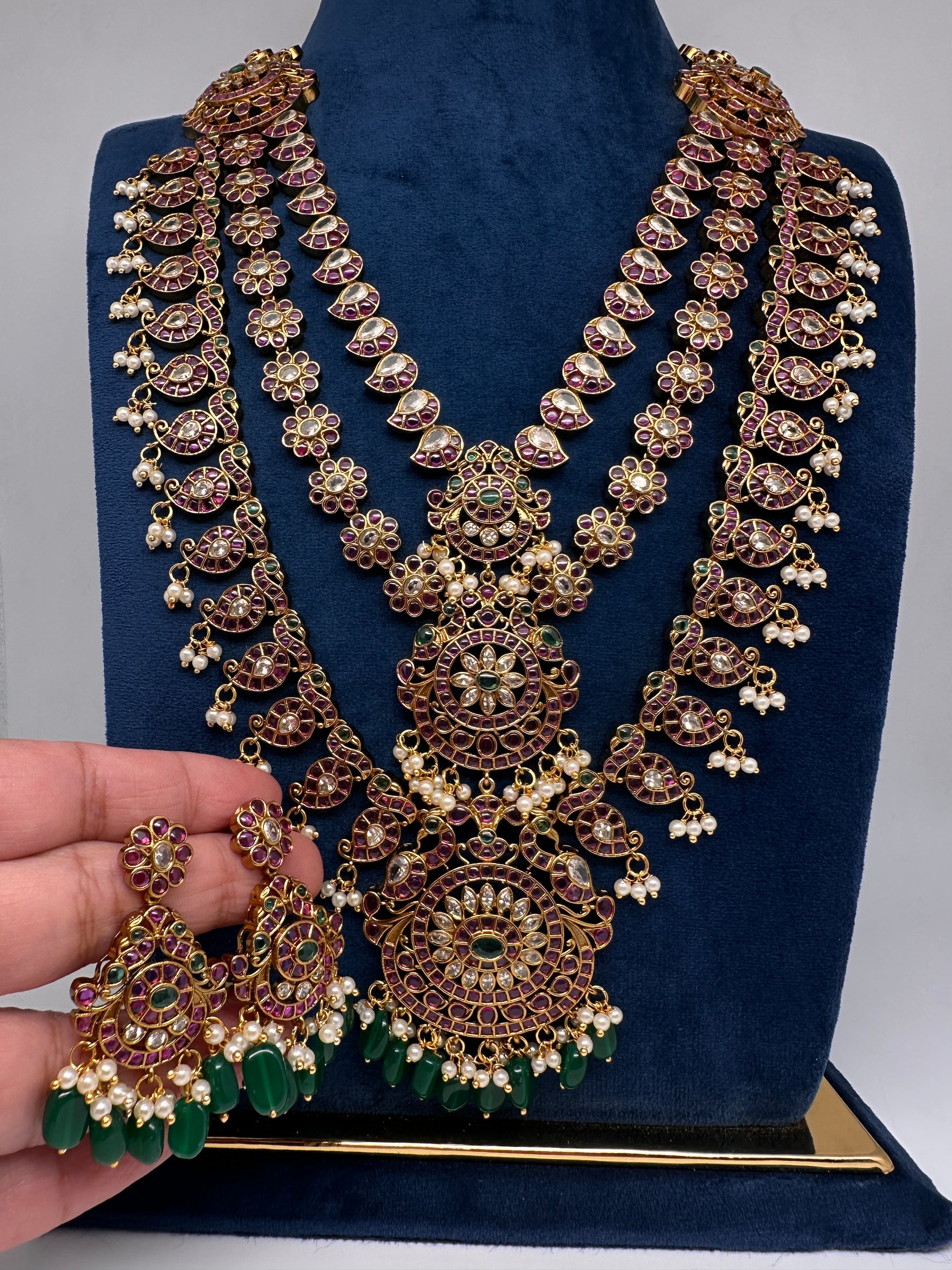 Matte Kempu Long Multi Layer Necklace - 