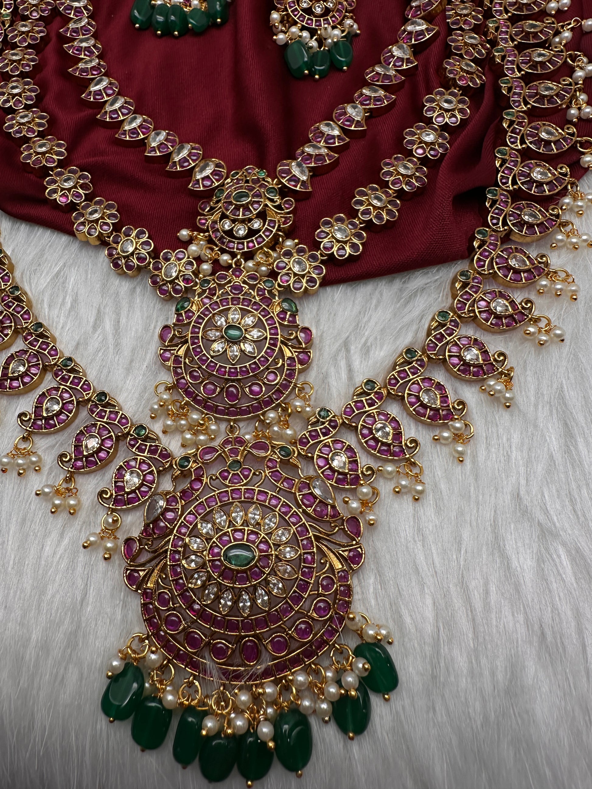 Matte Kempu Long Multi Layer Necklace - 