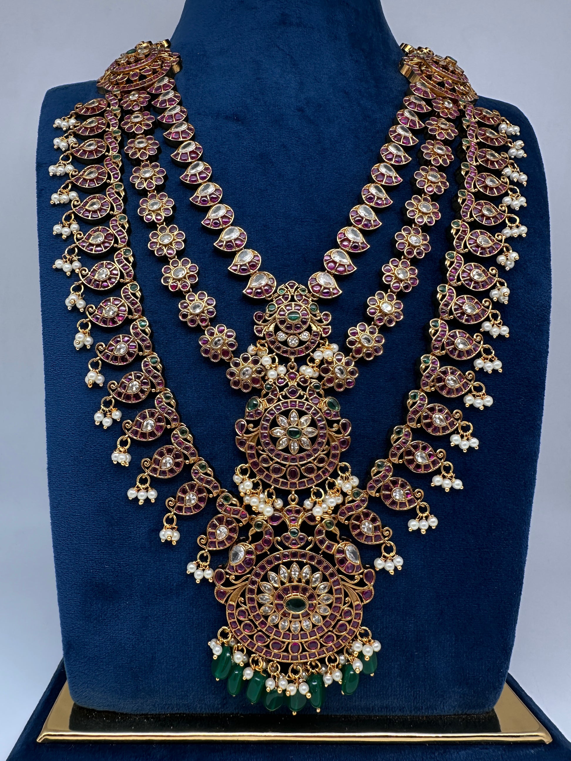 Matte Kempu Long Multi Layer Necklace - 