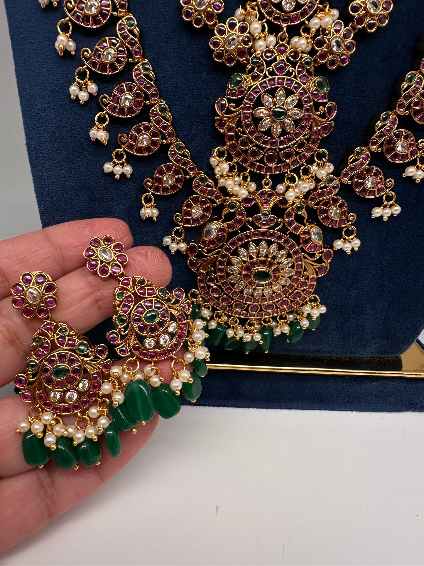 Matte Kempu Long Multi Layer Necklace - 