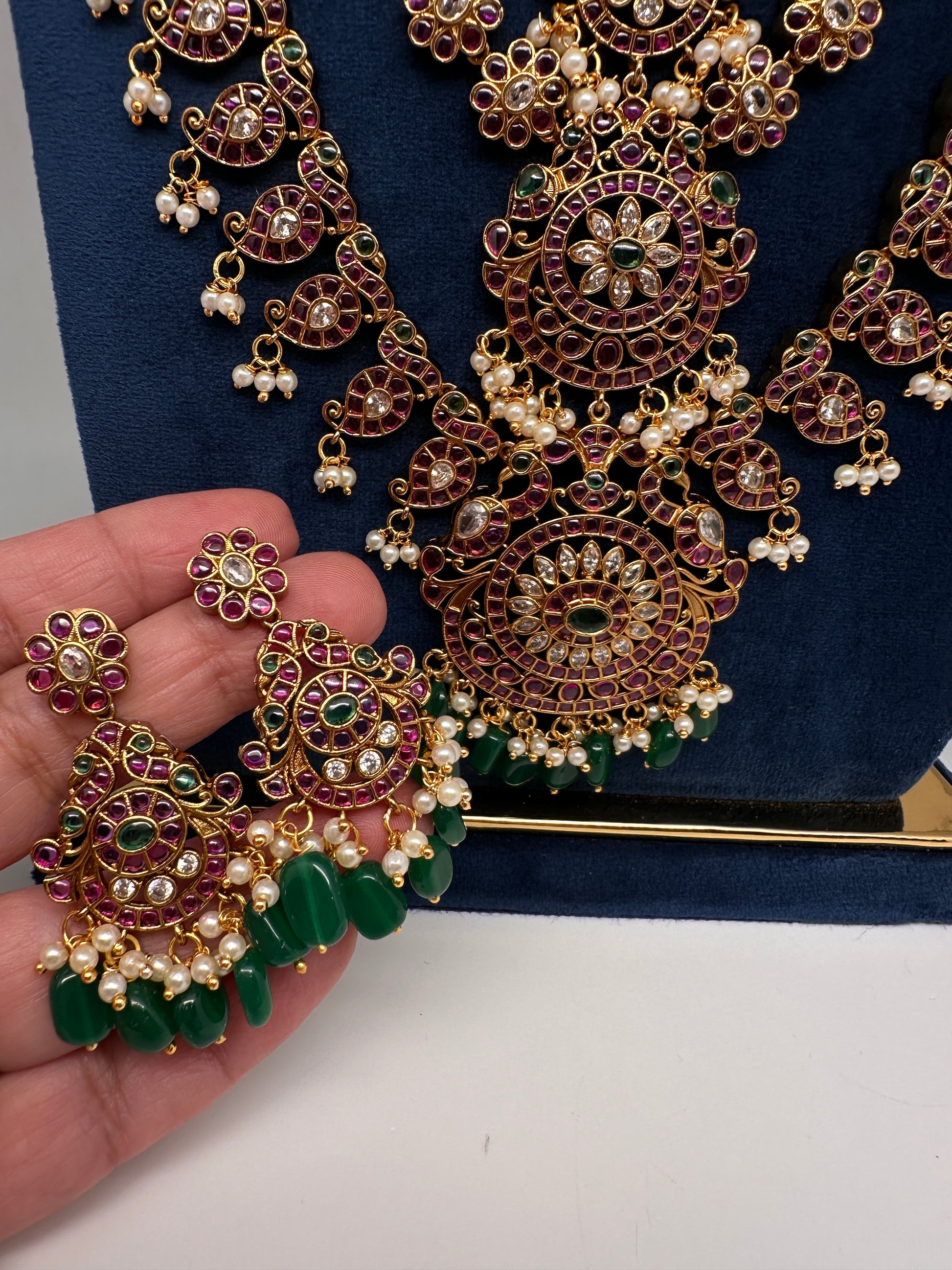 Matte Kempu Long Multi Layer Necklace - 