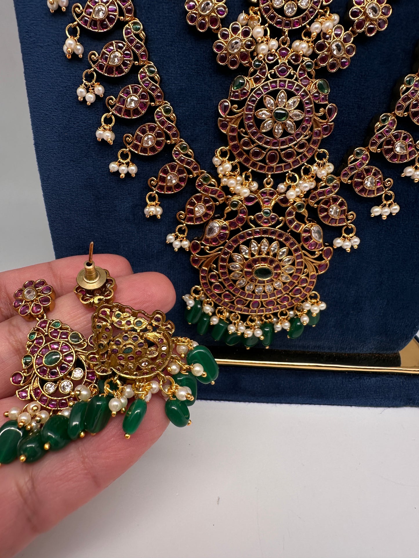 Matte Kempu Long Multi Layer Necklace - 