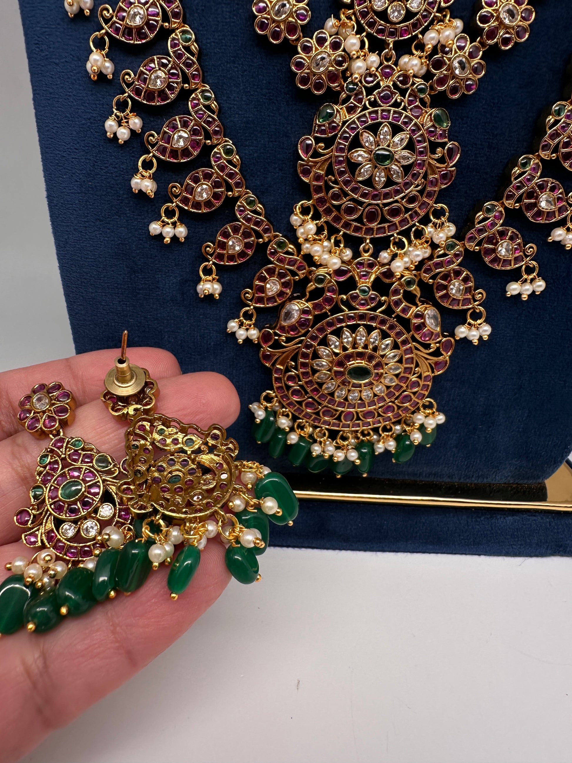 Matte Kempu Long Multi Layer Necklace - 