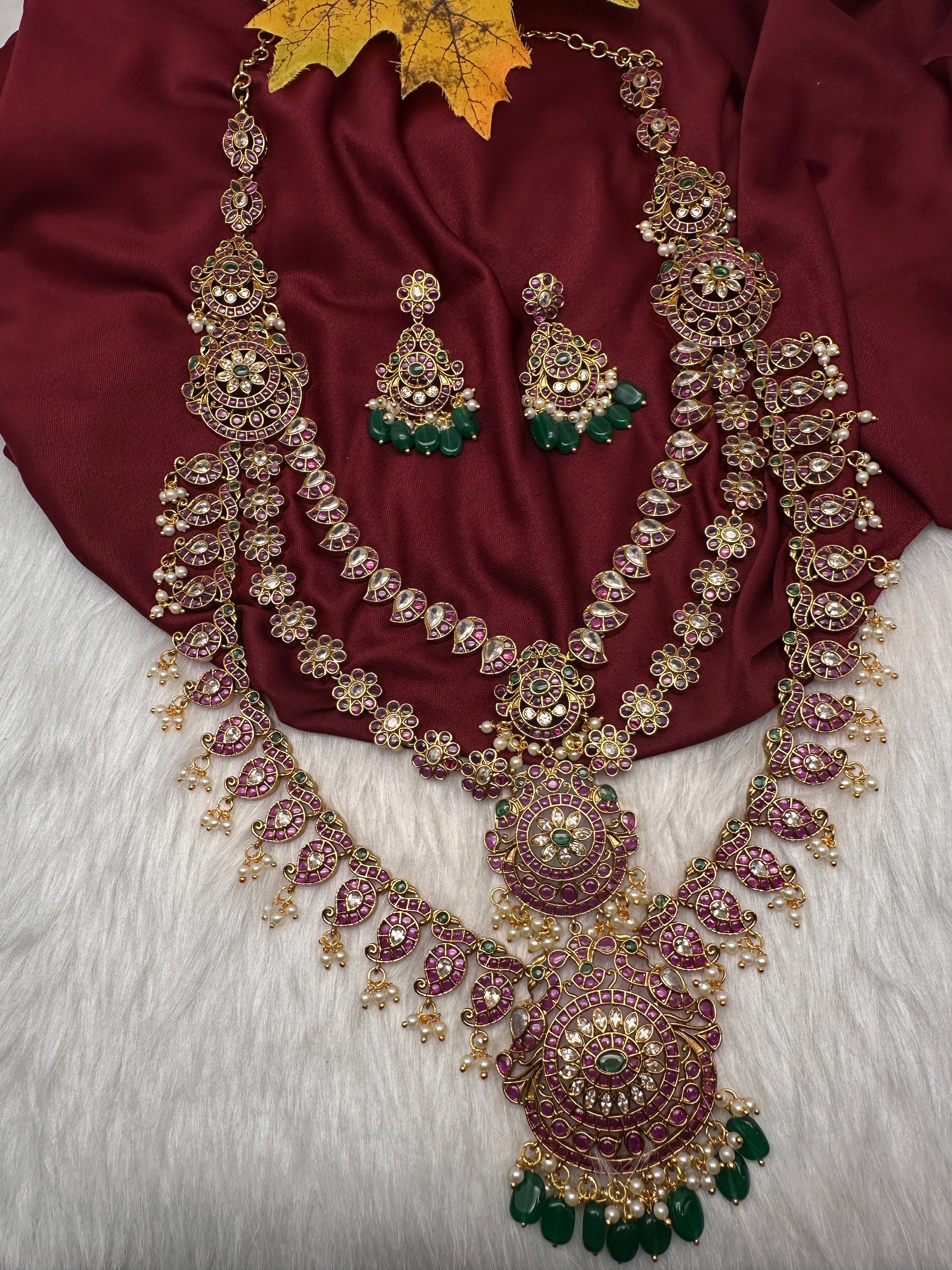 Matte Kempu Long Multi Layer Necklace - 