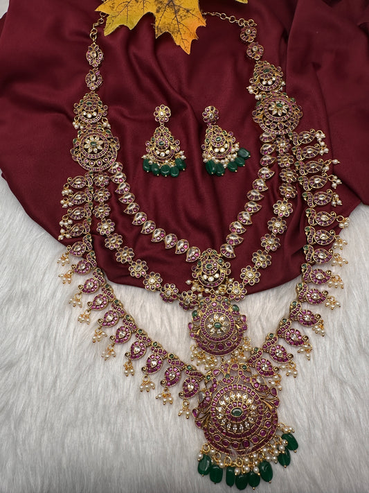 Matte Kempu Long Multi Layer Necklace - 