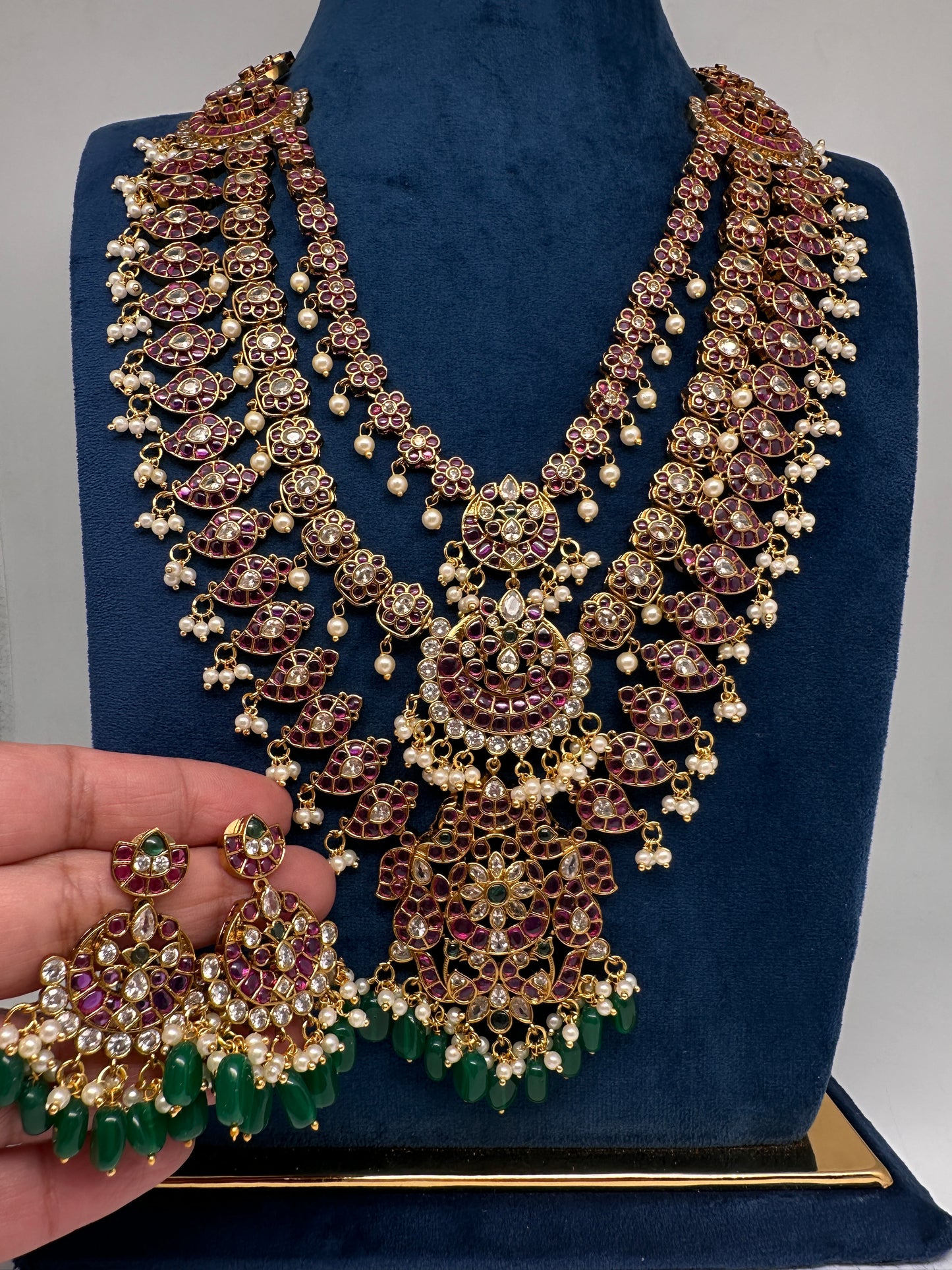 Matte Kempu Long Multi Layer Necklace - 