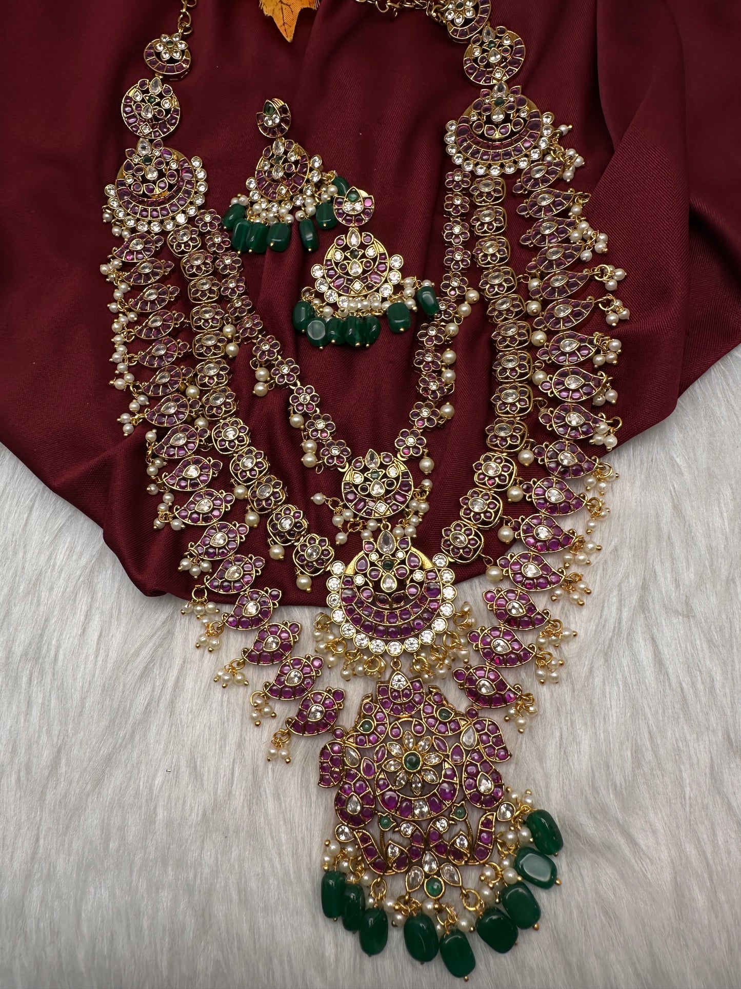 Matte Kempu Long Multi Layer Necklace - 