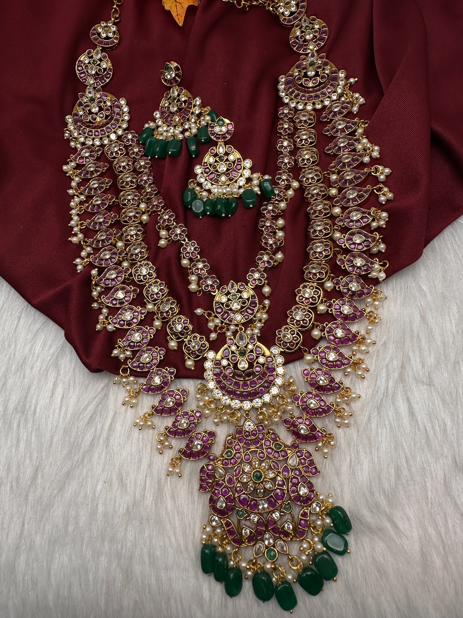 Matte Kempu Long Multi Layer Necklace - 