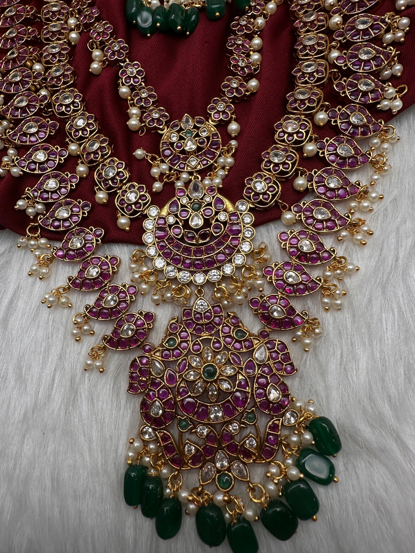 Matte Kempu Long Multi Layer Necklace - 