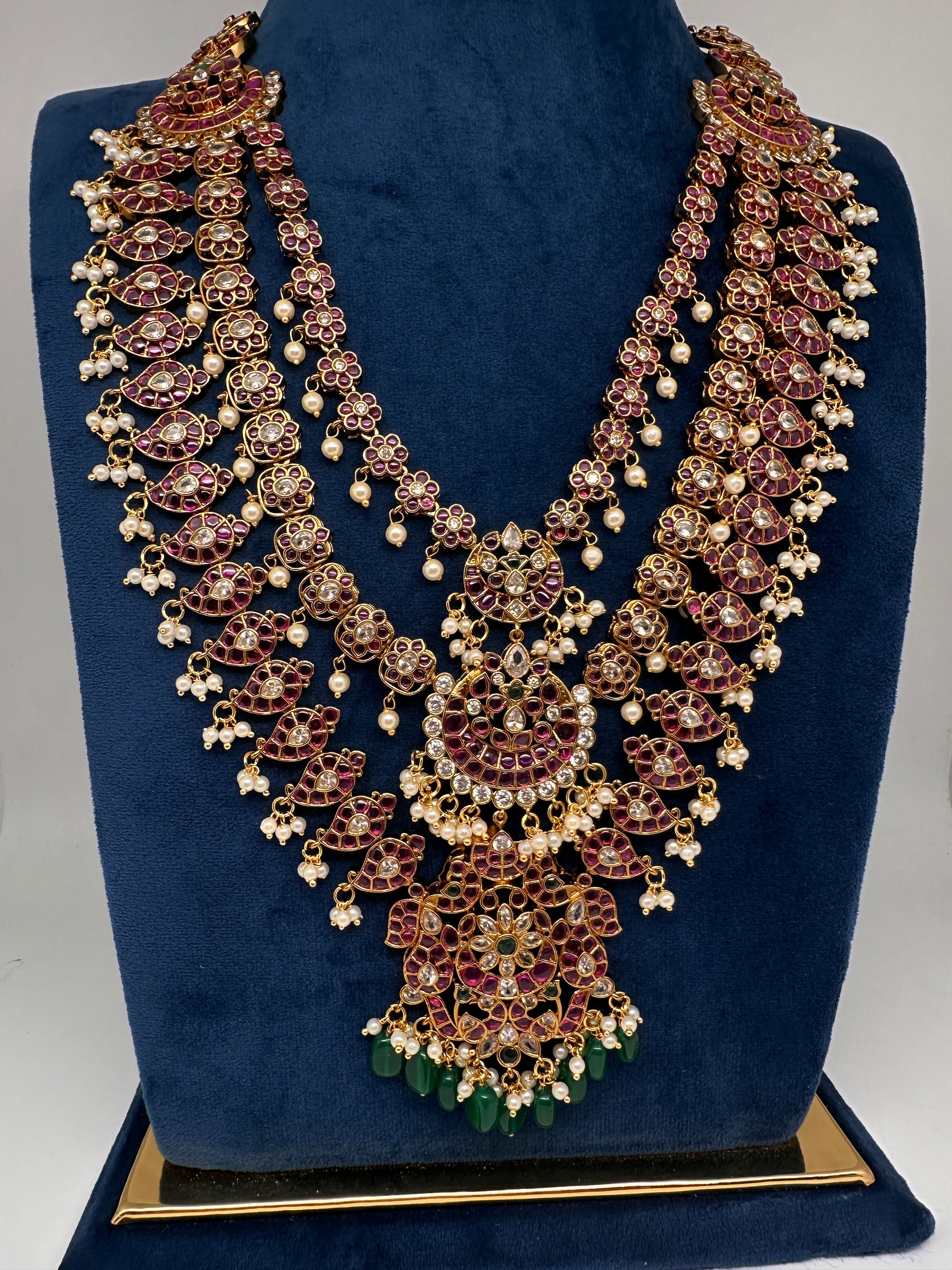 Matte Kempu Long Multi Layer Necklace - 