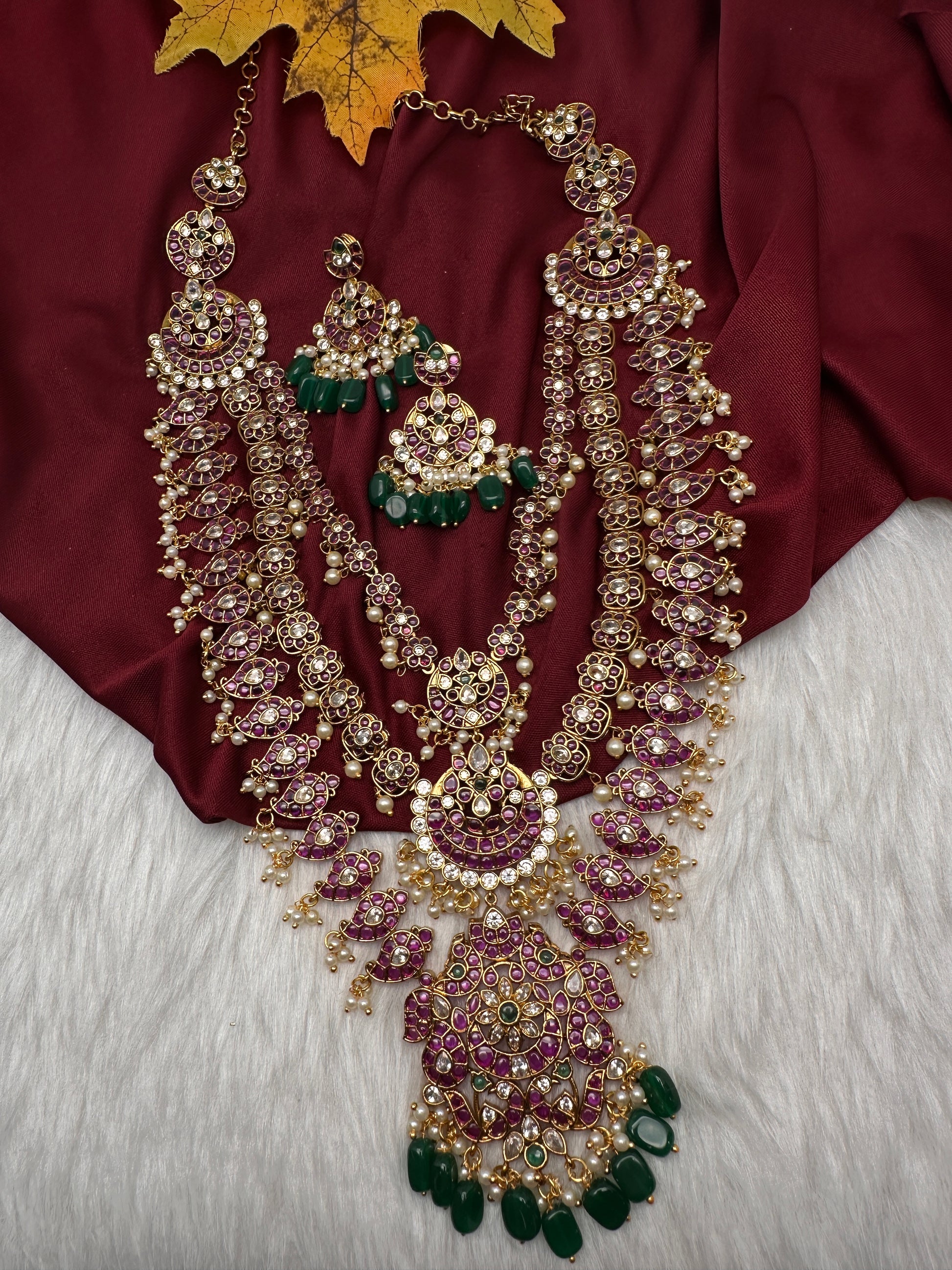 Matte Kempu Long Multi Layer Necklace - 