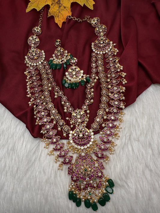 Matte Kempu Long Multi Layer Necklace - 