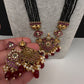 CZ Black Beads Ckempu Multi Layer Long  Necklace - Red