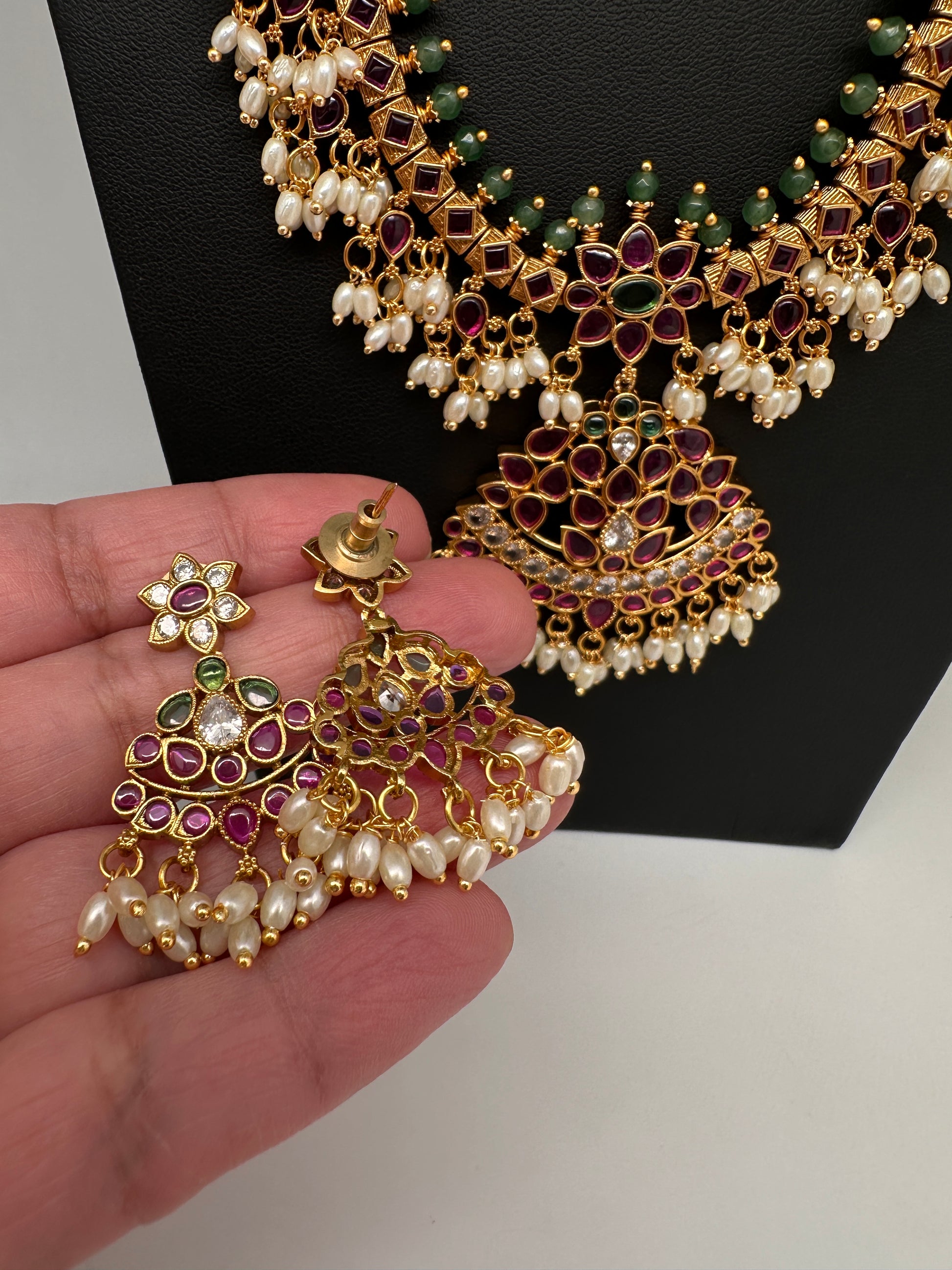 Rice Pearls Kempu Long Guttapusalu Necklace - 