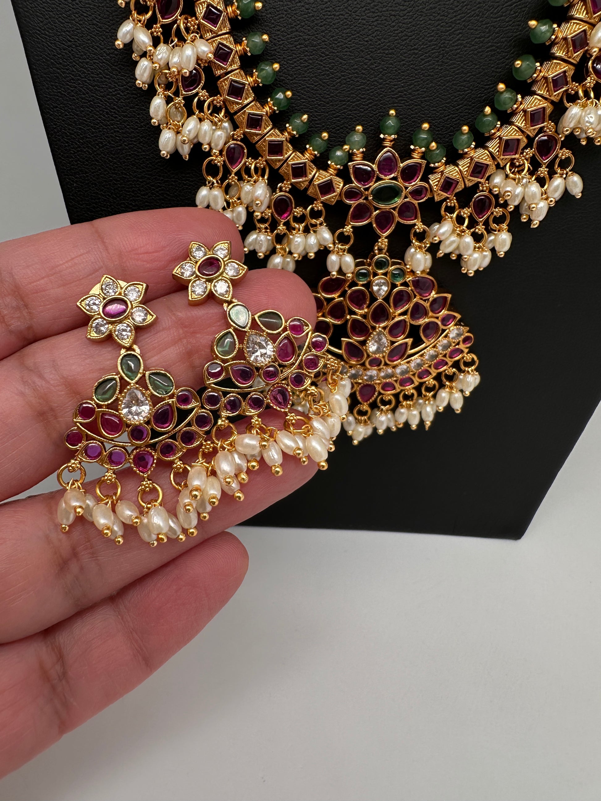 Rice Pearls Kempu Long Guttapusalu Necklace - 