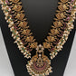 Rice Pearls Kempu Peacock Long Guttapusalu Necklace - 