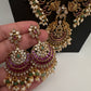 Rice Pearls Kempu Peacock Long Guttapusalu Necklace - 