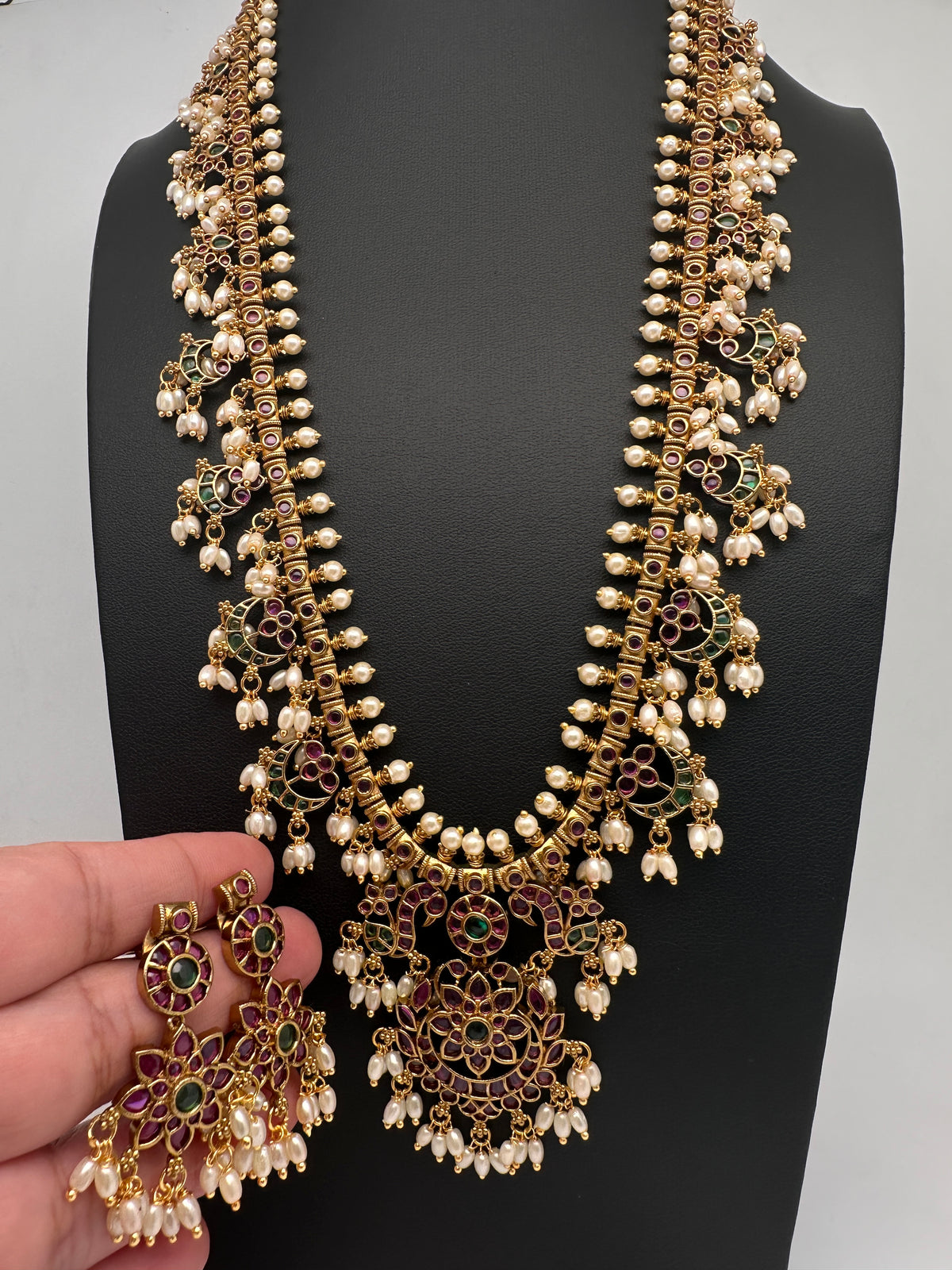 Rice Pearls Kempu Long Guttapusalu Necklace - 