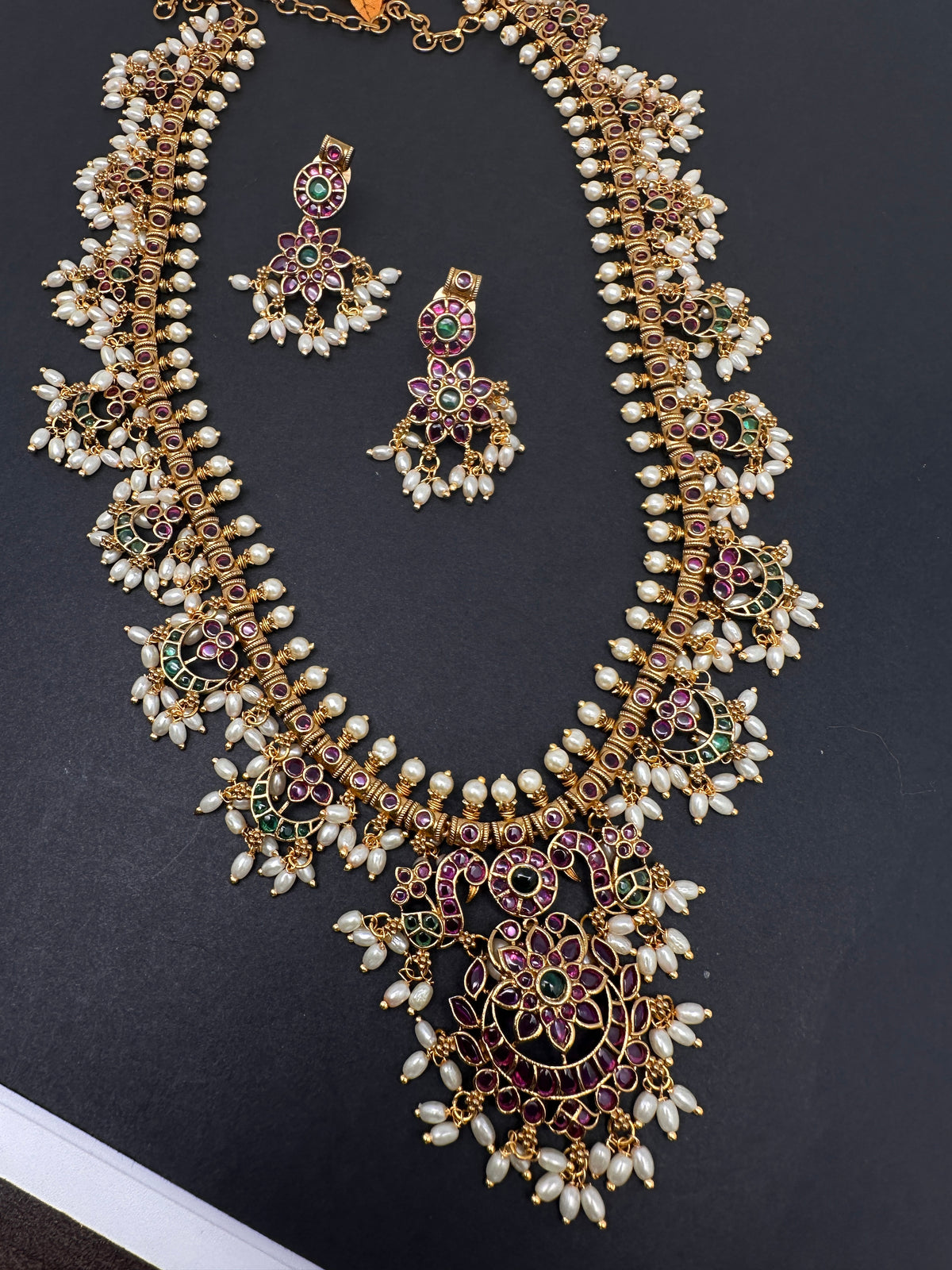 Rice Pearls Kempu Long Guttapusalu Necklace - 