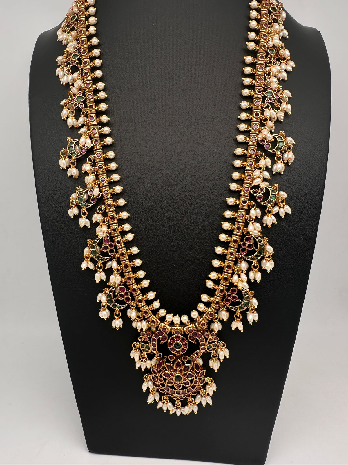 Rice Pearls Kempu Long Guttapusalu Necklace - 