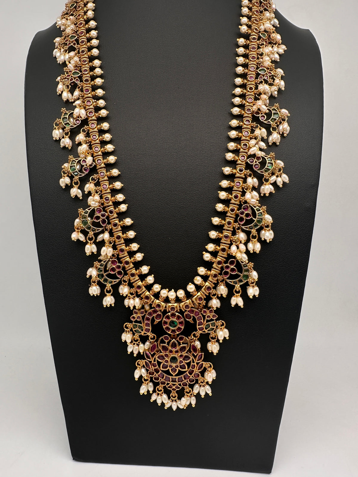 Rice Pearls Kempu Long Guttapusalu Necklace - 