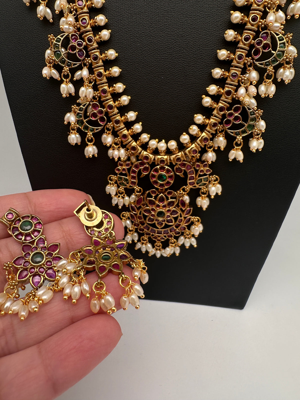 Rice Pearls Kempu Long Guttapusalu Necklace - 