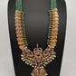 Goddess Lakshmi Kassu Coins Beads Long Necklace - Green