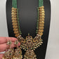 Goddess Lakshmi Kassu Coins Beads Long Necklace - Green