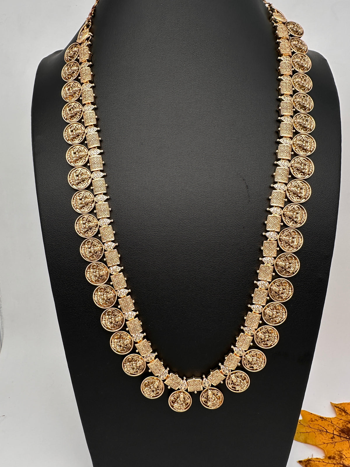 Matte Antique Goddess Lakshmi Kassu Mala Necklace - TJ000987