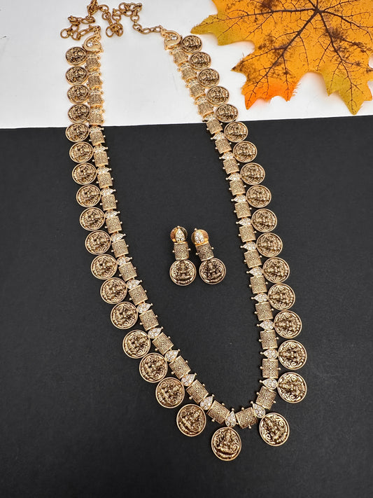 Matte Antique Goddess Lakshmi Kassu Mala Necklace - TJ000987