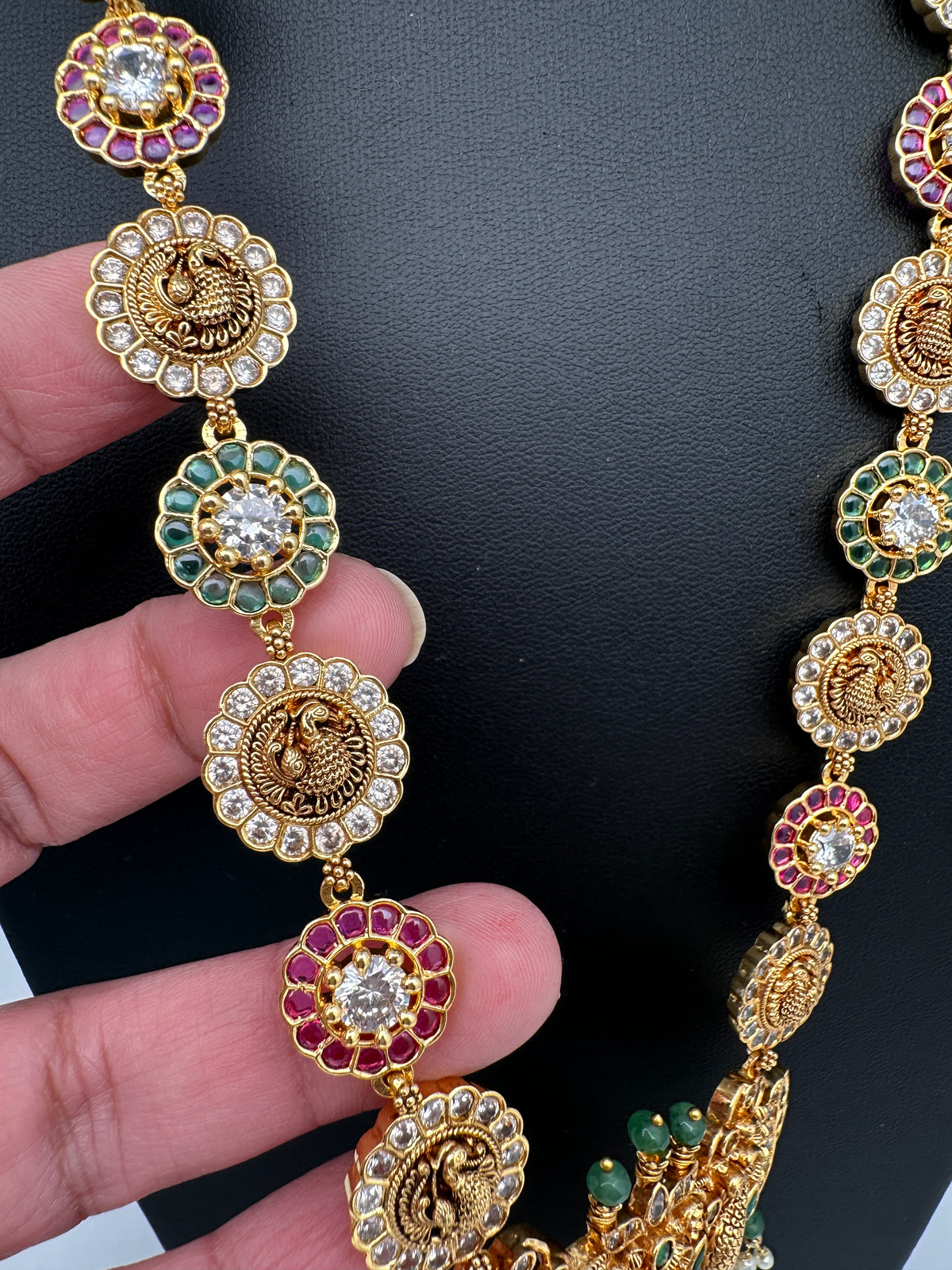 Peacock Long Mala Multi Stones Necklace - product photo 2