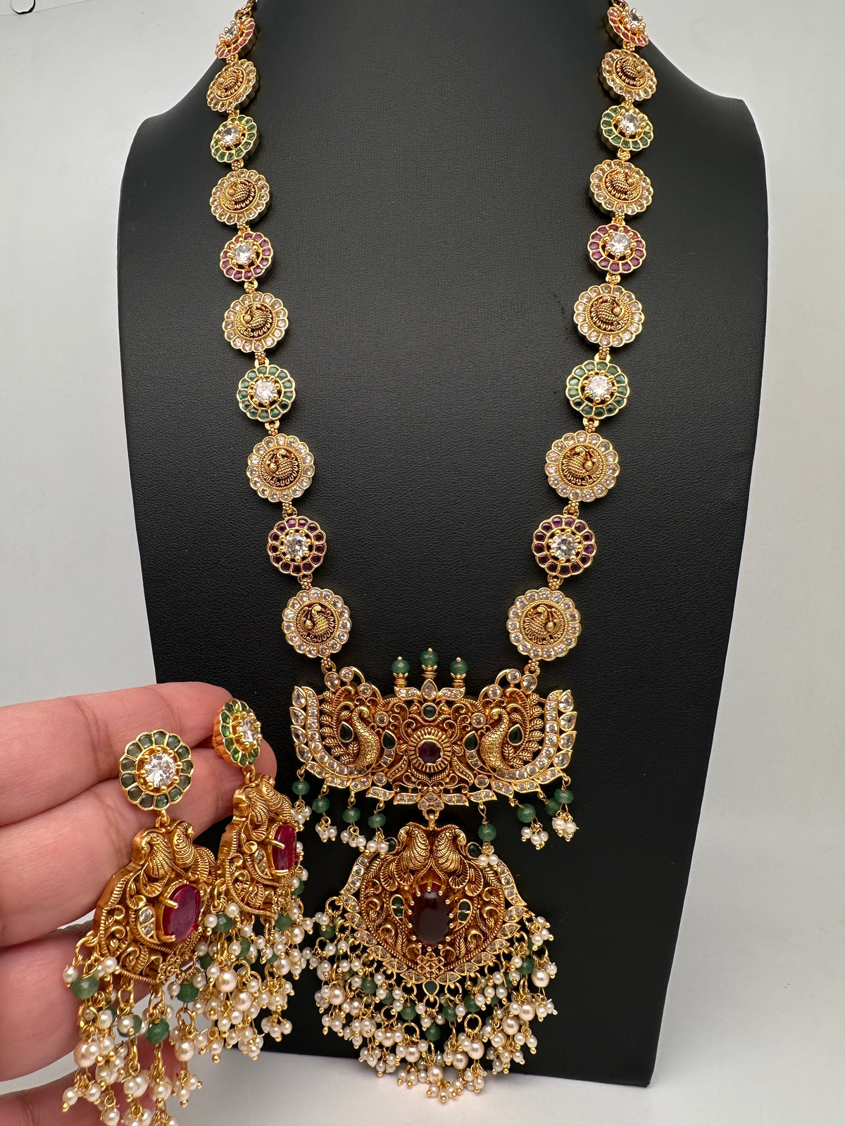 Peacock Long Mala Multi Stones Necklace - product photo 3