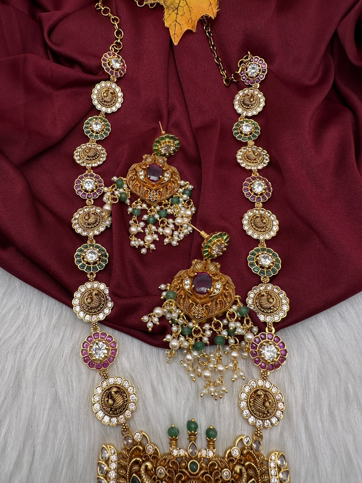 Peacock Long Mala Multi Stones Necklace - product photo 4