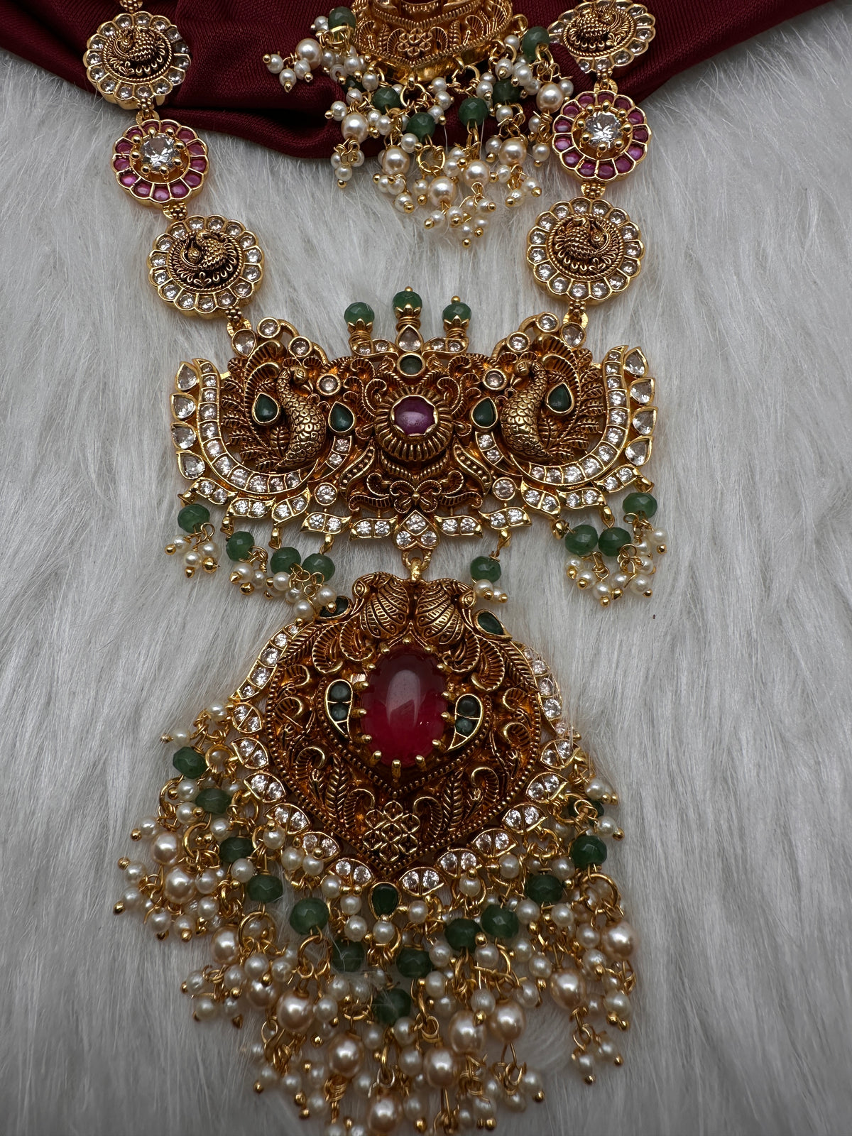 Peacock Long Mala Multi Stones Necklace - product photo 5
